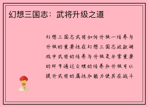 幻想三国志：武将升级之道